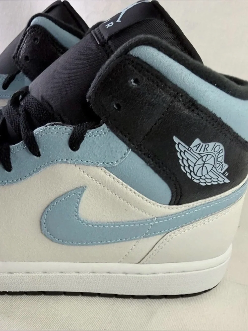 Nike Air Jordan 1 Mid — White & Light Blue with Black Accents 11.5 Leather